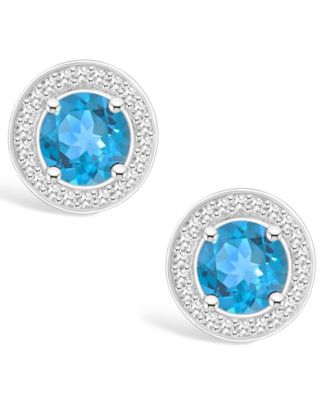 Blue Topaz (2-1/3 ct. t.w.) and Diamond (1/5 ct. t.w.) Halo Studs in Sterling Silver