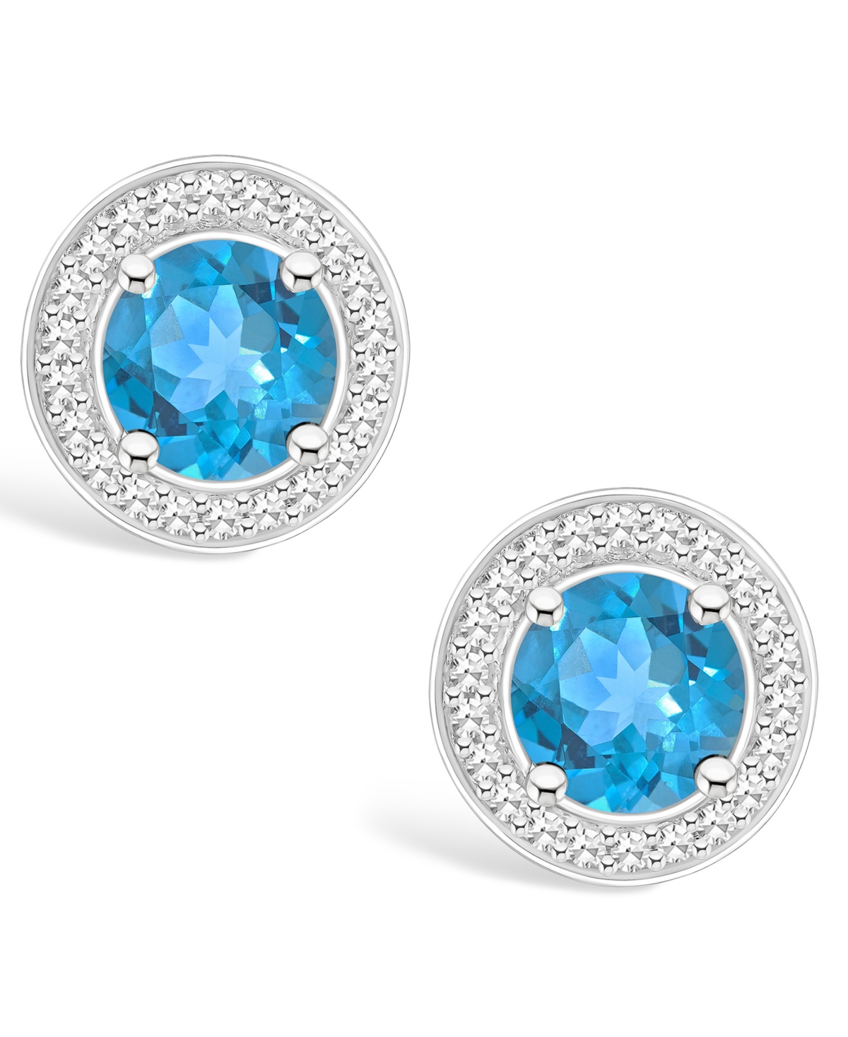 Macy's(2-1/3 ct. t.w.) and Diamond (1/5 ct. t.w.) Halo Studs in Sterling Silver - Blue Topaz
