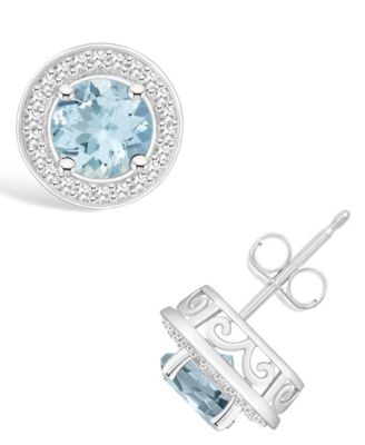 Macy's Aquamarine (1-1/2 Ct. T.w.) And Diamond (1/5 Ct. T.w.) Halo ...