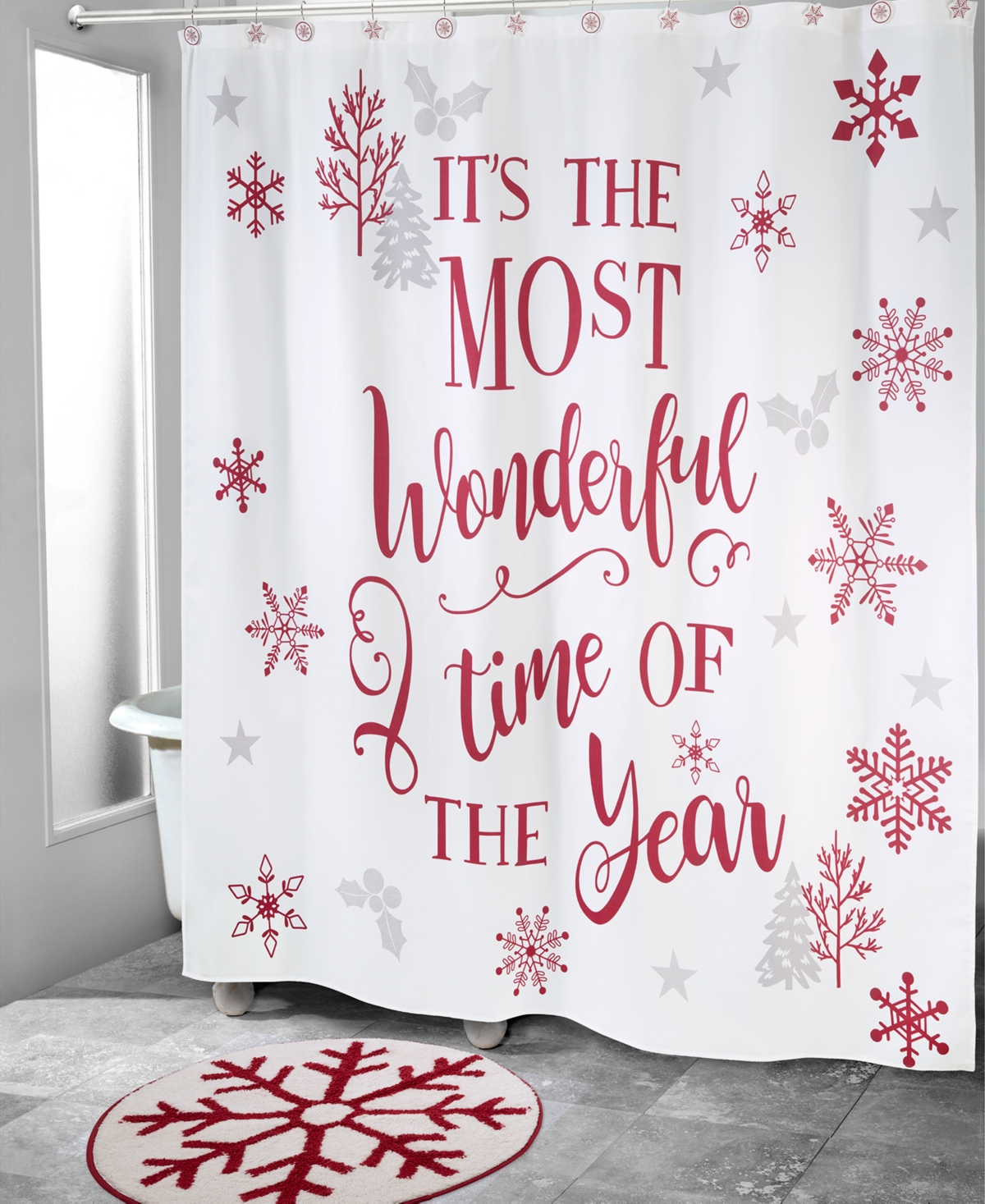 Avanti Sparkle Snowflakes Holiday Printed Shower Curtain, 72" x 72"