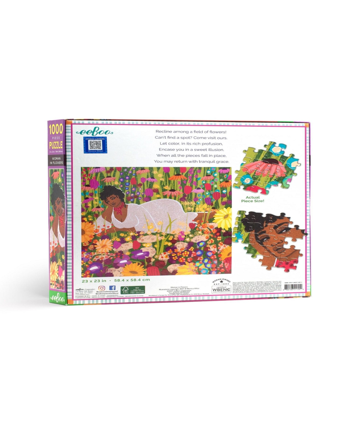 Shop Eeboo Enchantmints Piece And Love Woman In Flowers 1000 Piece Jigsaw Puzzle Set, 23" X 23" In Multi