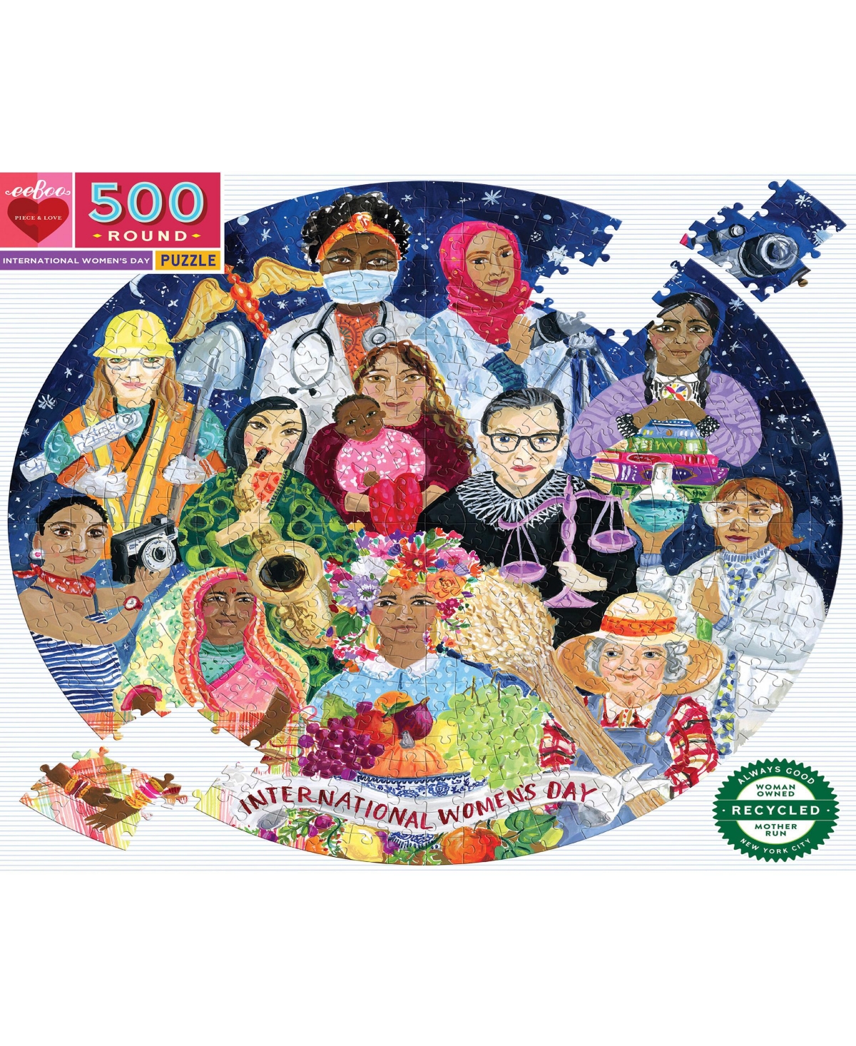Shop Eeboo Piece And Love International Women's Day Round Jigsaw Puzzle Set, 500 Piece In Multi