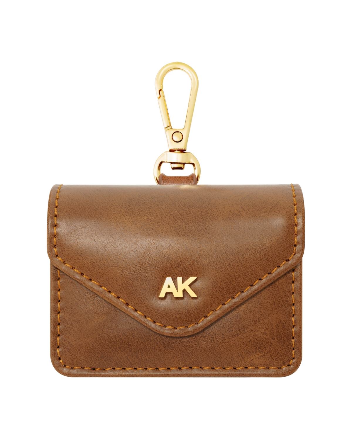 Anne Klein Women's Honey Brown Faux Leather Holder With Gold-tone Alloy Ak Symbol And Matching Carabiner Clip In Honey Brown/gold-tone