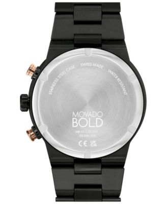 Men's Bold Fusion Swiss Quartz Chronograph Ionic Plated Black Steel Bracelet Watch 44mm