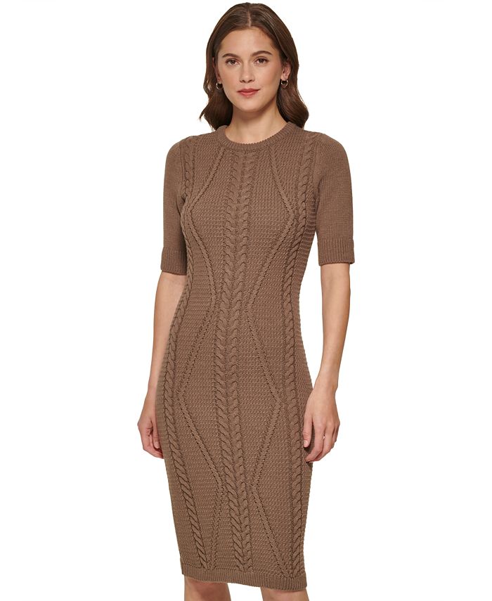 Dkny Cable Knit Short Sleeve Sweater Dress Macys 