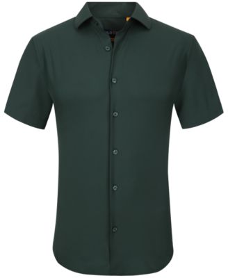 Men's Slim Fit Performance Short Sleeves Solid Button Down Shirt