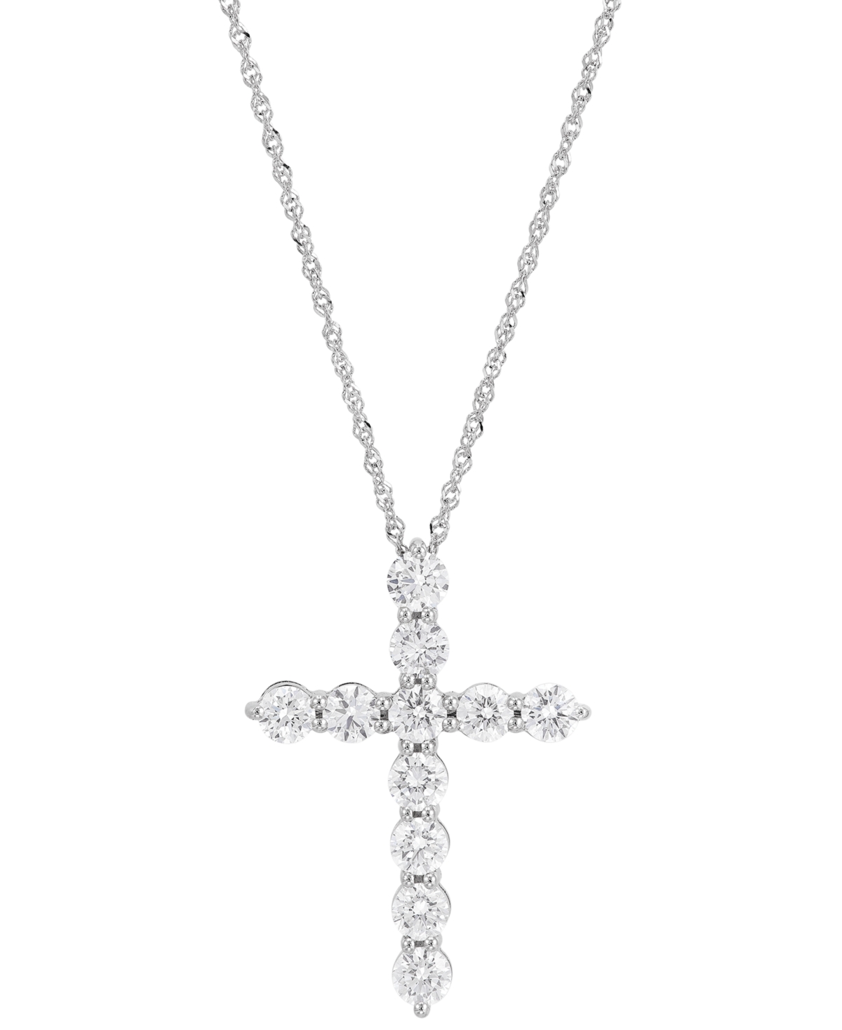 Lab Grown Diamond Cross Pendant Necklace (2 ct. t.w.) in 14k White Gold, 16" + 2" extender - White Gold