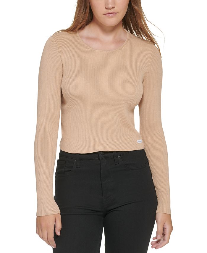 Calvin Klein Jeans Petite Ribbed Slit-Cuff Long-Sleeve Top & Reviews - Tops  - Petites - Macy's