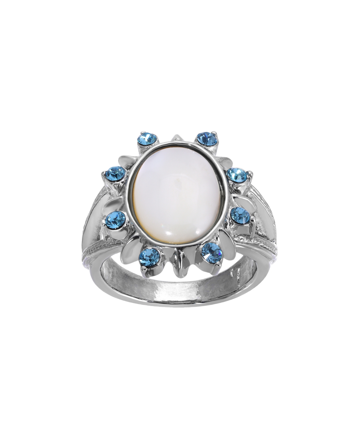 2028 Silver-tone Mother Of Pearl And Aqua Stone Ring In White