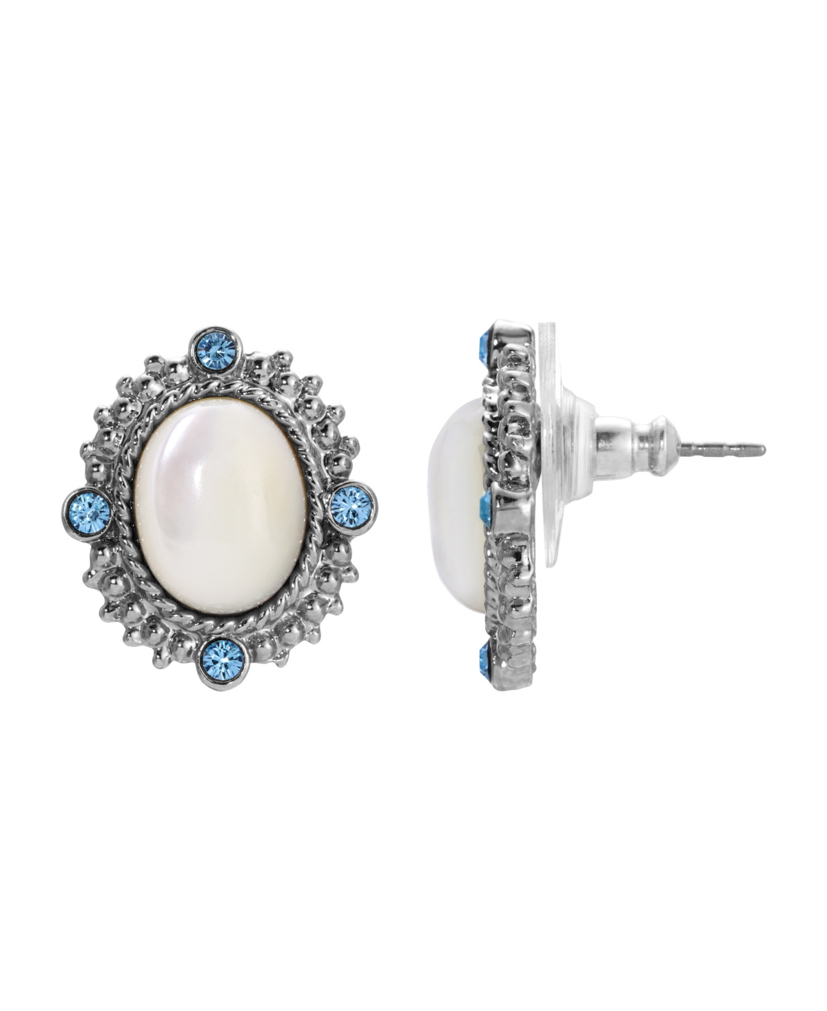 Mother of Imitation Pearl Oval Earrings - White