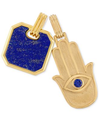 Esquire Men's Jewelry - 2-Pc. Set Lapis Lazuli & Cubic Zirconia Dog Tag & Hamsa Hand Amulet Pendants in 14k Gold-Plated Sterling Silver