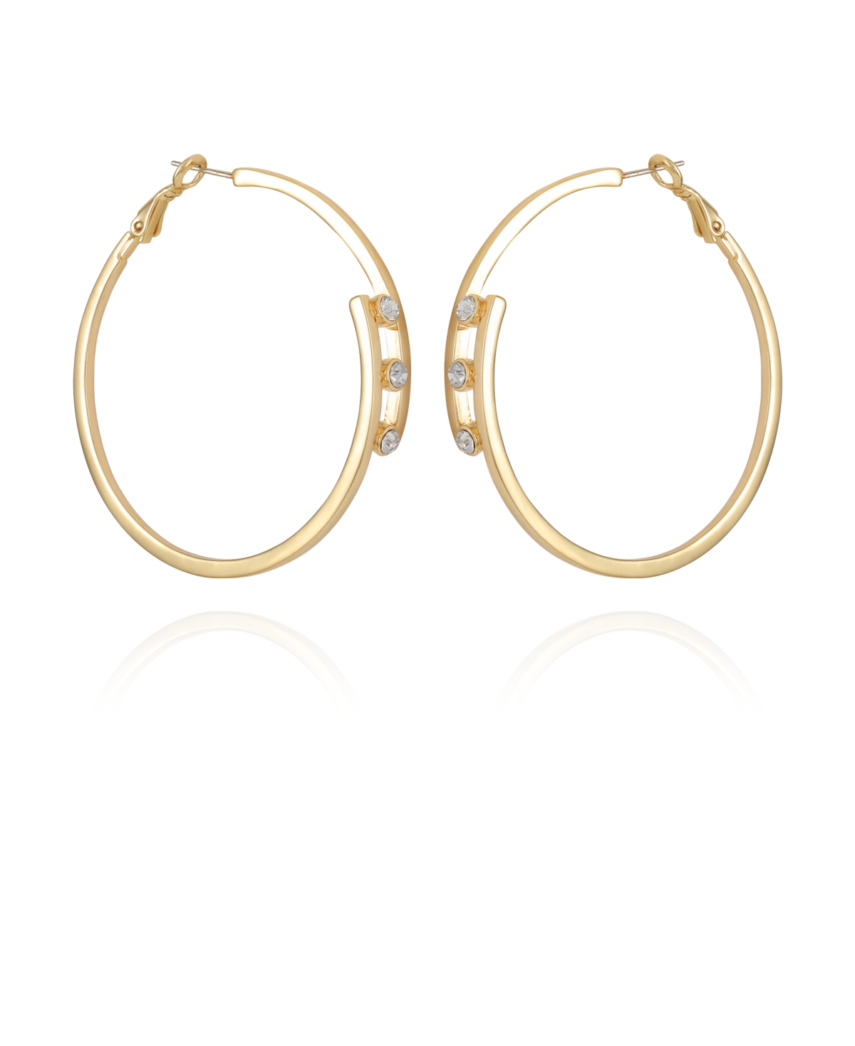 14K Gold-Plated and Crystal 3 Stone Hoop Earring - K Gold-Plated, Crystal