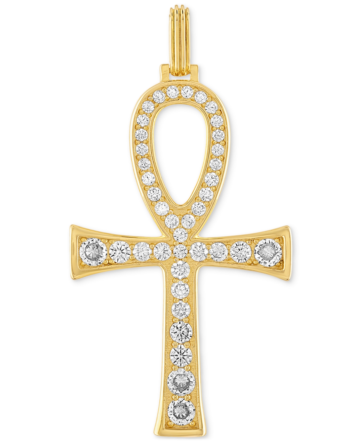 Cubic Zirconia Ankh Pendant in 14k Gold-Plated Sterling Silver, Created for Macy's - Gold Over Silver