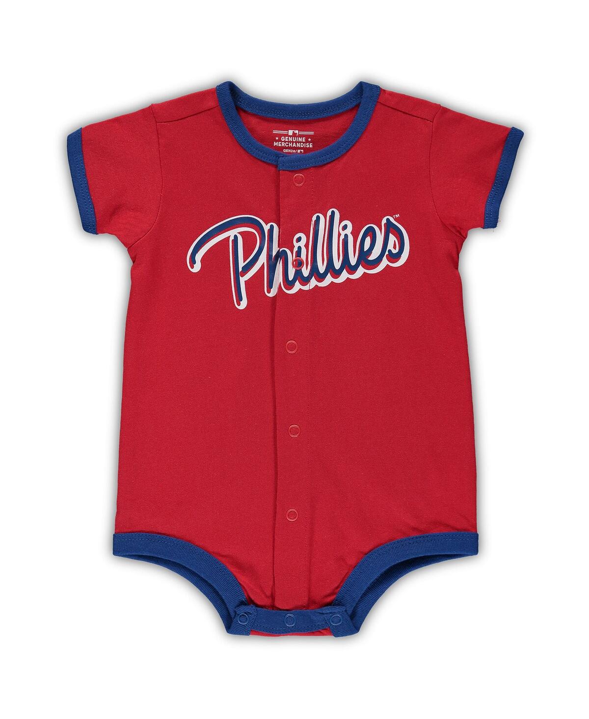 OUTERSTUFF NEWBORN AND INFANT BOYS AND GIRLS RED PHILADELPHIA PHILLIES STRIPE POWER HITTER ROMPER