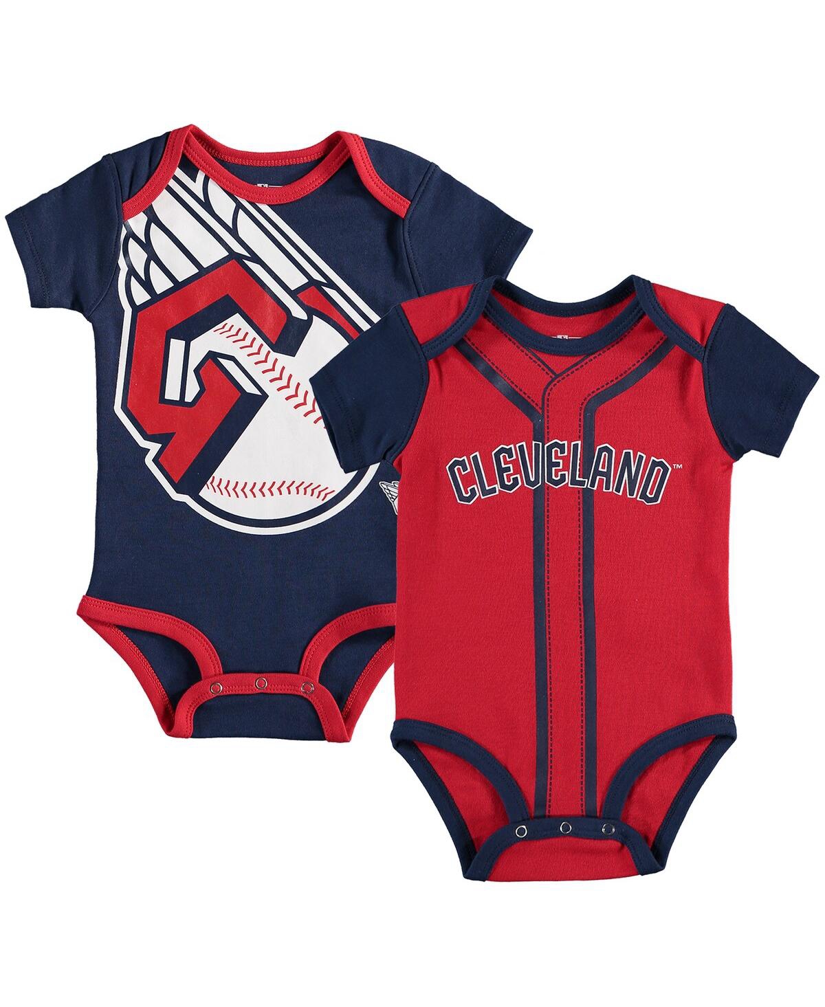 Outerstuff Babies' Infant Boys And Girls Navy, Red Cleveland Guardians Double 2-pack Bodysuit Set In Navy,red