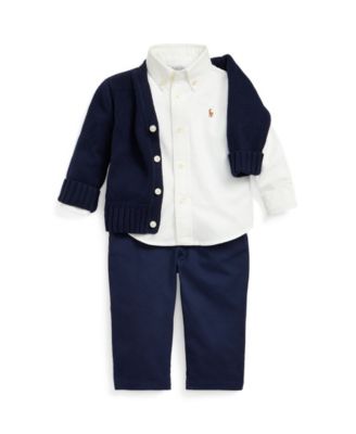 Baby Boys Combed Cotton V-Neck Cardigan