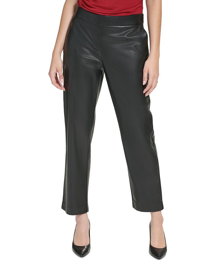 Calvin Klein Women's X-Fit Faux Leather Slim Leg Pants - Macy's