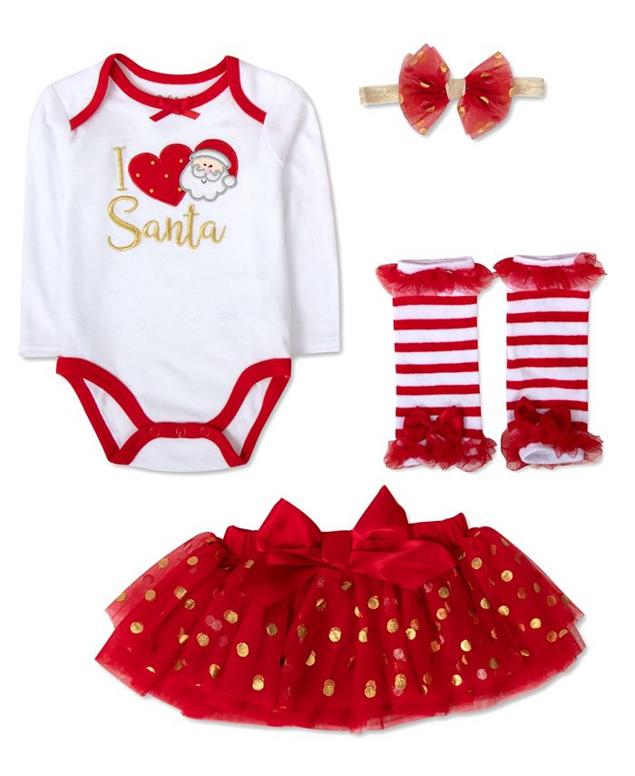 Baby Essentials Baby Girls Santa Bodysuit, Tutu, Legwarmer and Headband