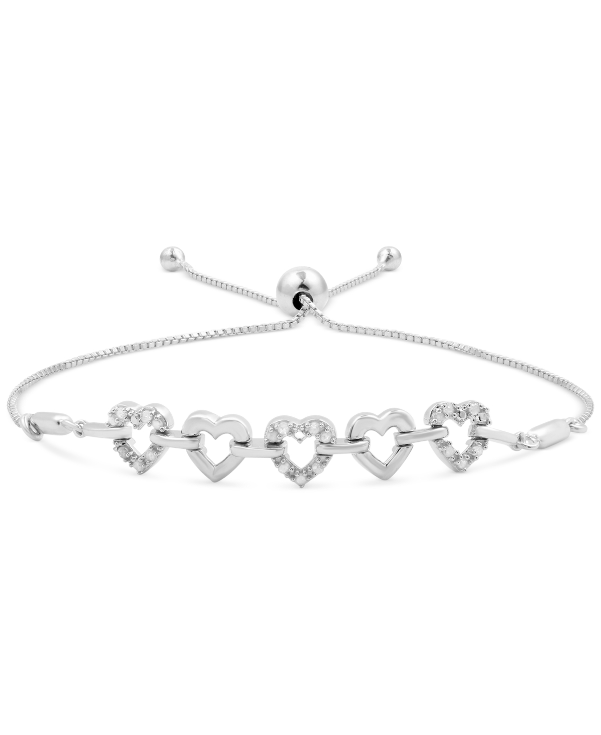 Macy's Diamond Heart Bolo Bracelet (1/6 Ct. T.w.) In Sterling Silver