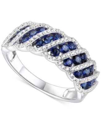 Macy's Sapphire (1 ct. t.w.) & Diamond (1/3 ct. t.w.) Diagonal Cluster ...