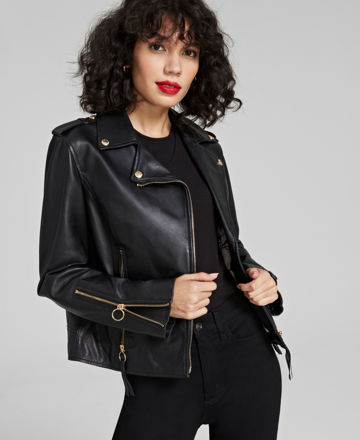 Sam Edelman Women's Leather Zip-cuff Moto Jacket In Black