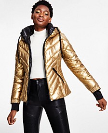 Women's Metallic Quilted Hooded Puffer Coat, Created for Macy's