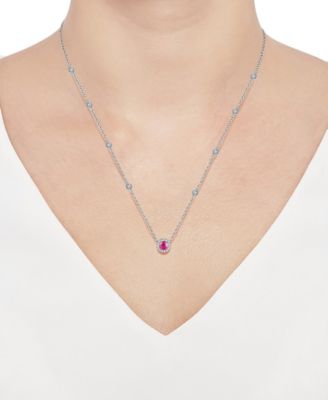 Amethyst (1/5 ct. t.w.) & Diamond (1/10 ct. t.w.) Halo Collar Necklace in Sterling Silver, 17" + 1" extender, (Also in Garnet, Citrine, Peridot, Blue Topaz, Emerald, Sapphire & Ruby)