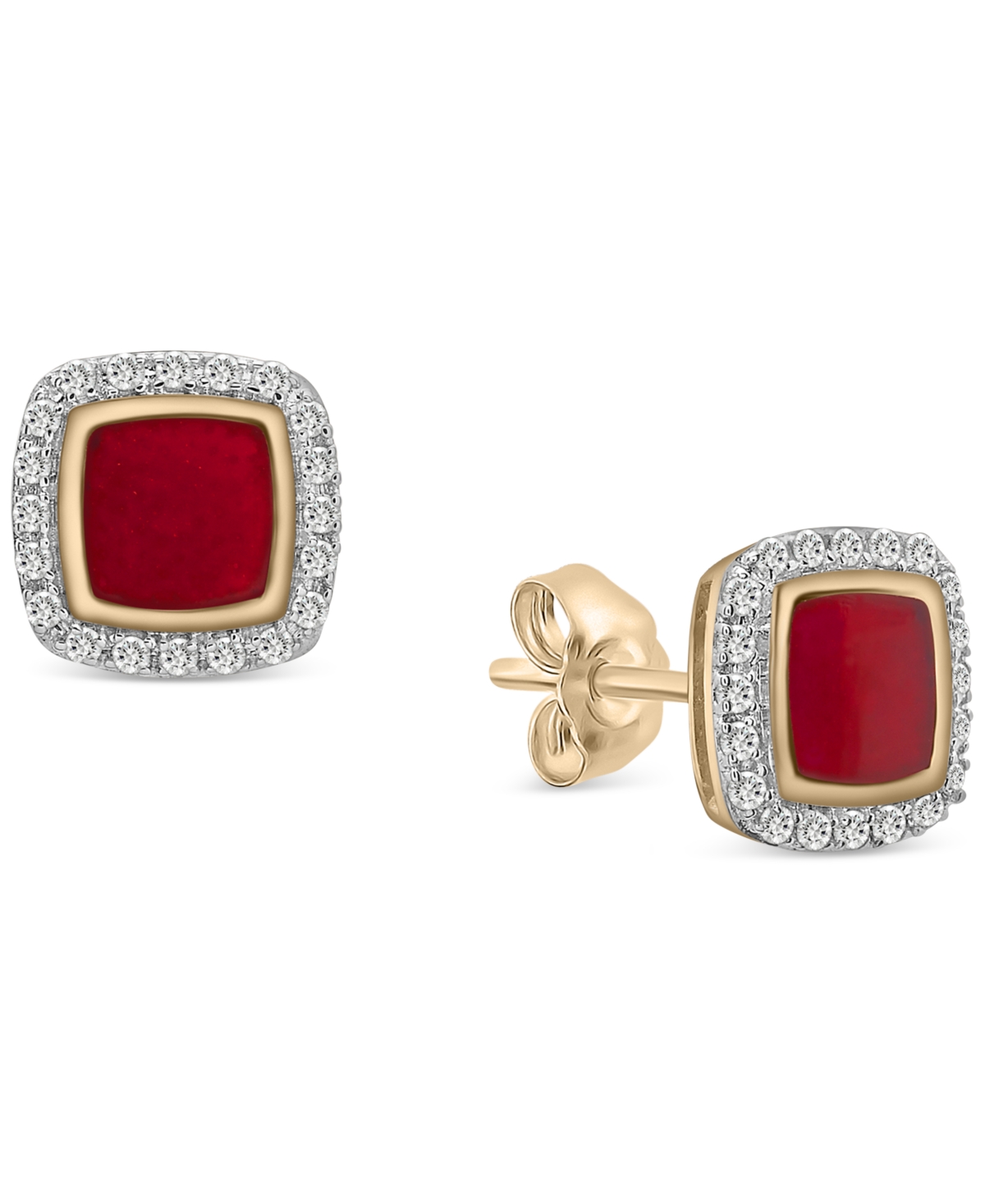 Wrapped Diamond Black Enamel Square Halo Stud Earrings (1/6 Ct. T.w.) In 10k Gold (also In Red Enamel), Crea