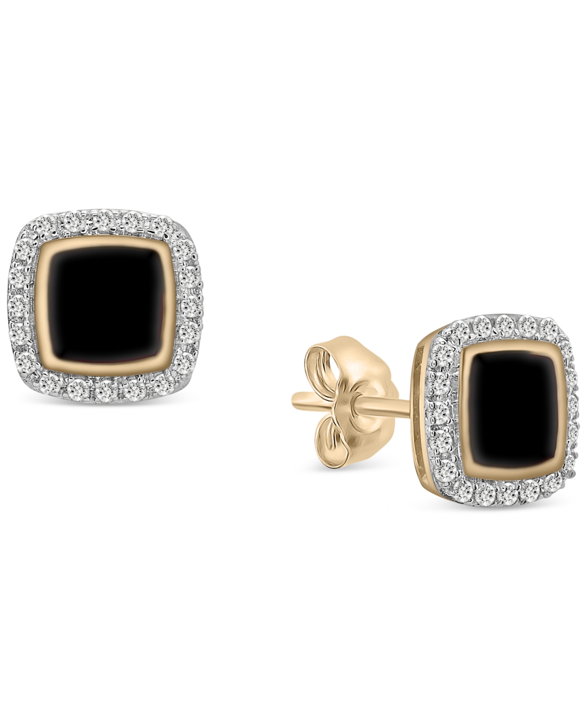 Wrapped Diamond Black Enamel Square Halo Stud Earrings (1/6 Ct. T.w.) In 10k Gold (also In Red Enamel), Crea