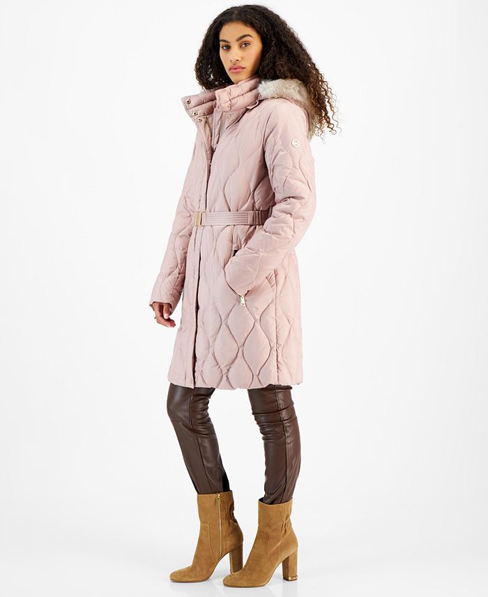Michael Kors Women's Belted FauxFurTrimmed Hooded Puffer Coat Macy's