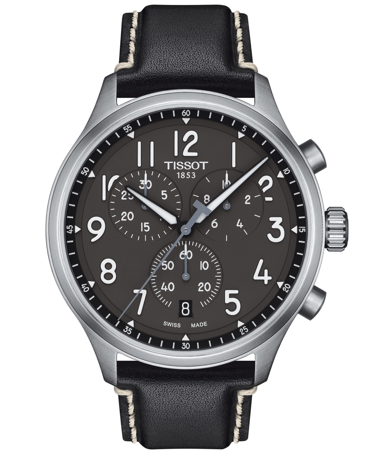 Shop Tissot Men's Swiss Chronograph Xl Anthracite Leather Strap Watch 45mm In Black