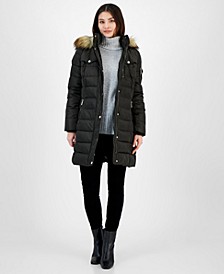 Petite Faux-Fur-Trim Hooded Puffer Coat, Created for Macy's