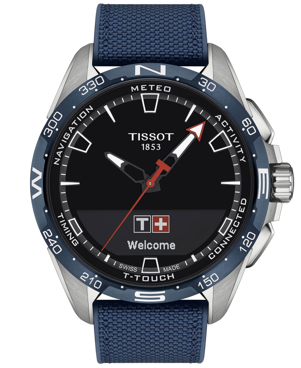 Tissot Men's Swiss T-touch Connect Solar Blue Textile & Leather Strap Smart Watch 48mm