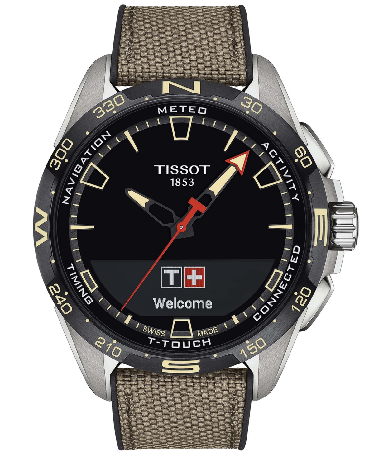 Tissot Men's Swiss T-touch Connect Solar Beige Textile & Leather Strap Smart Watch 48mm