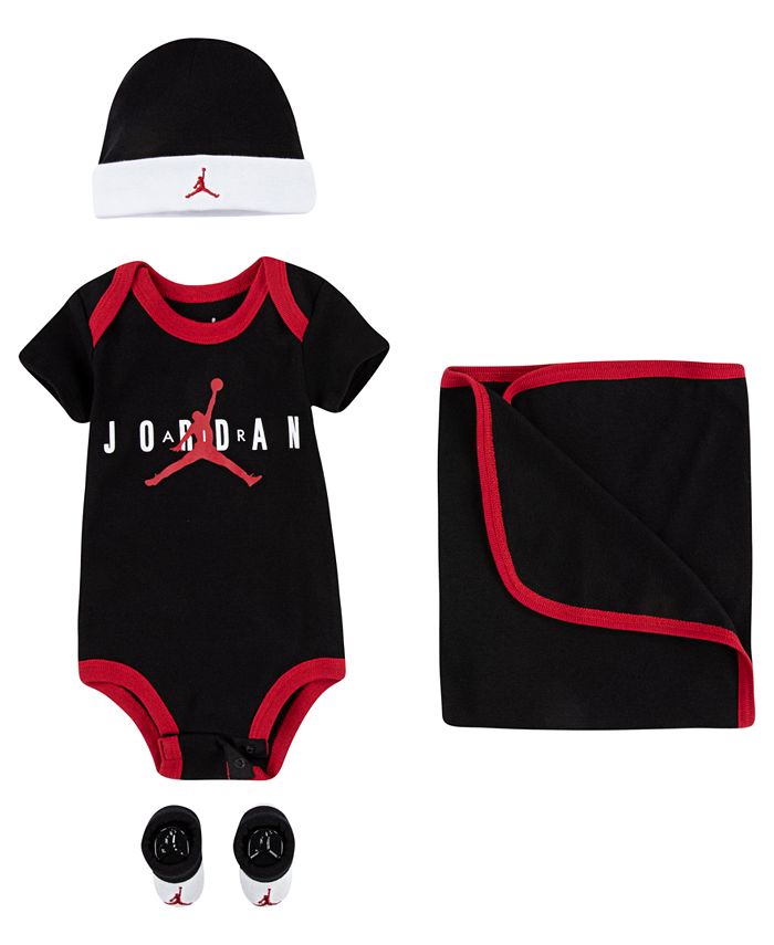Jordan Baby Boys Air Blanket, Beanie, Bodysuit and Booties, 4 Piece Set ...