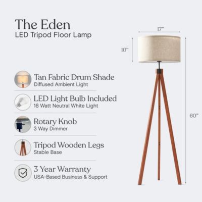 Eden 58" LED Traditional Tripod Floor Lamp with Fabric Drum Shade