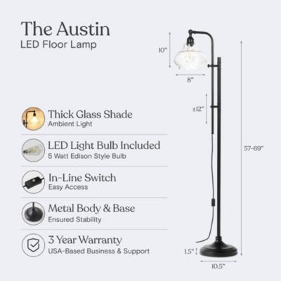 Austin 69" LED Adjustable-Height Floor Lamp with Glass Shade