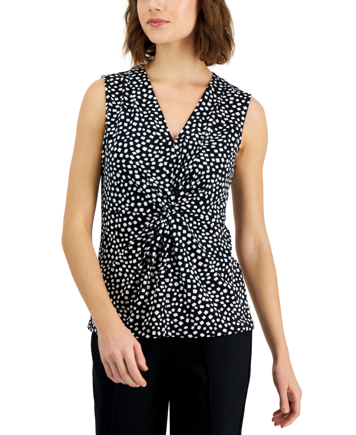  Alfani Women's Printed V-Neck Knot-Front Sleeveless Top, Created for Macy's