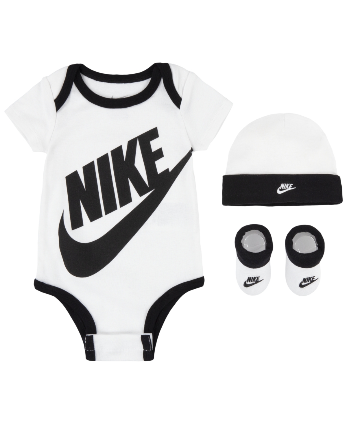 Nike Baby Boys Or Baby Girls Futura Logo Bodysuit, Beanie, And Booties, 3 Piece Gift Box Set In White