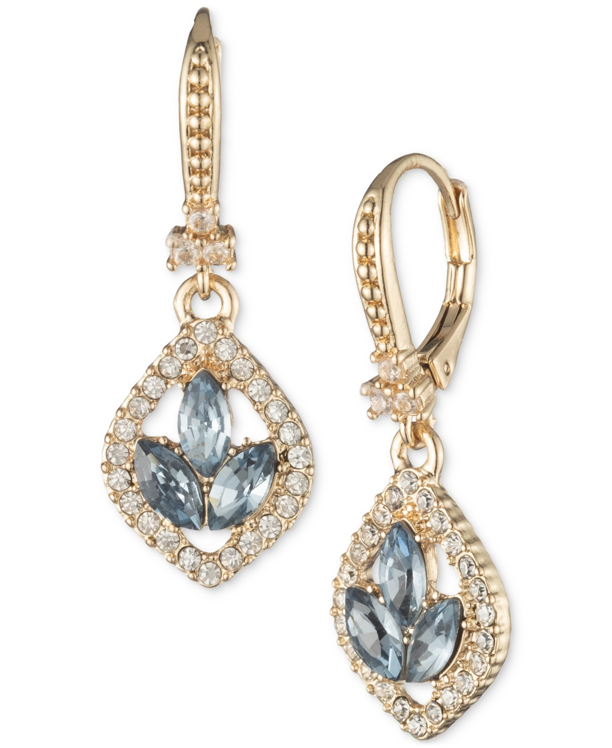 MARCHESA GOLD-TONE PAVE & COLOR CRYSTAL DROP EARRINGS
