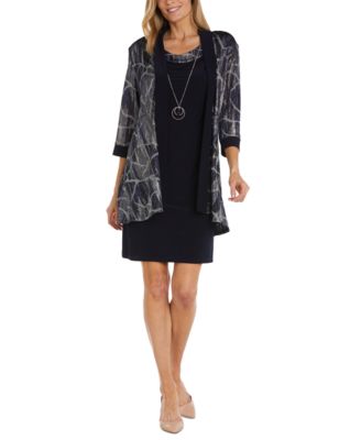 thumbnail image 2 of R&M Richards Women's Jacket Dress - Metallic Knit Two Piece Set With 3/4 Sleeve Pleated Jacket 2 of 9