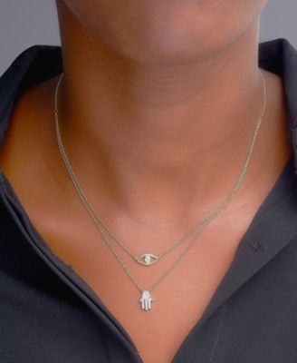 Diamond Evil Eye & Hamsa Hand Layered Pendant Necklace (1/6 ct. t.w.) in 10k Gold, 17" + 1" extender, Created for Macy's