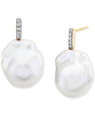 Macy's - Cultured Freshwater Baroque Pearl (13mm) & Diamond Accent Stud Earrings in 14k Gold