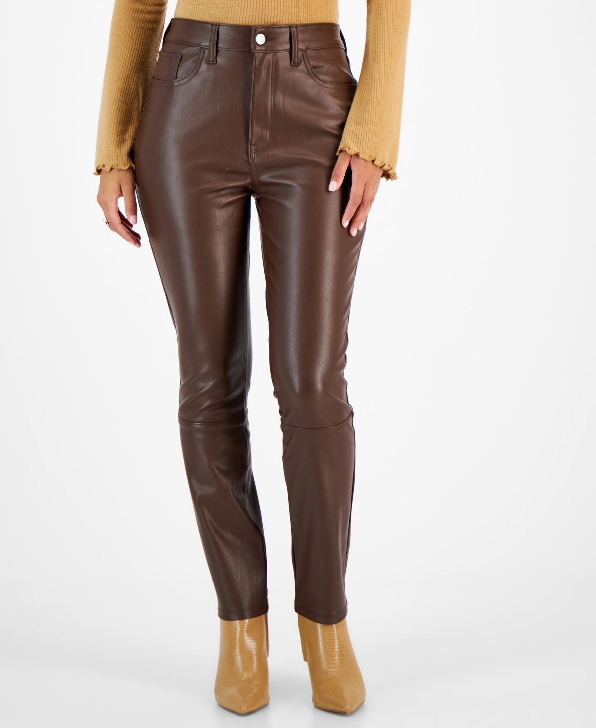 Tinseltown Juniors' Faux-leather Straight-leg Pants, Created For Macy's In Brown