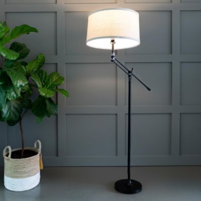 Ava 61" Height-Adjustable LED Black Floor Lamp with Classic Fabric Drum Shade