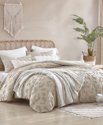 Chenille Leopard Linen 3 Piece Comforter Set, Full/Queen