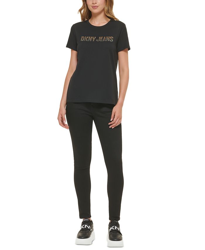 DKNY Jeans Women's Rhinestone-Logo Crewneck T-Shirt & Reviews - Tops ...