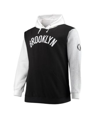 Men's Black and White Brooklyn Nets Big and Tall Double Contrast Pullover Hoodie