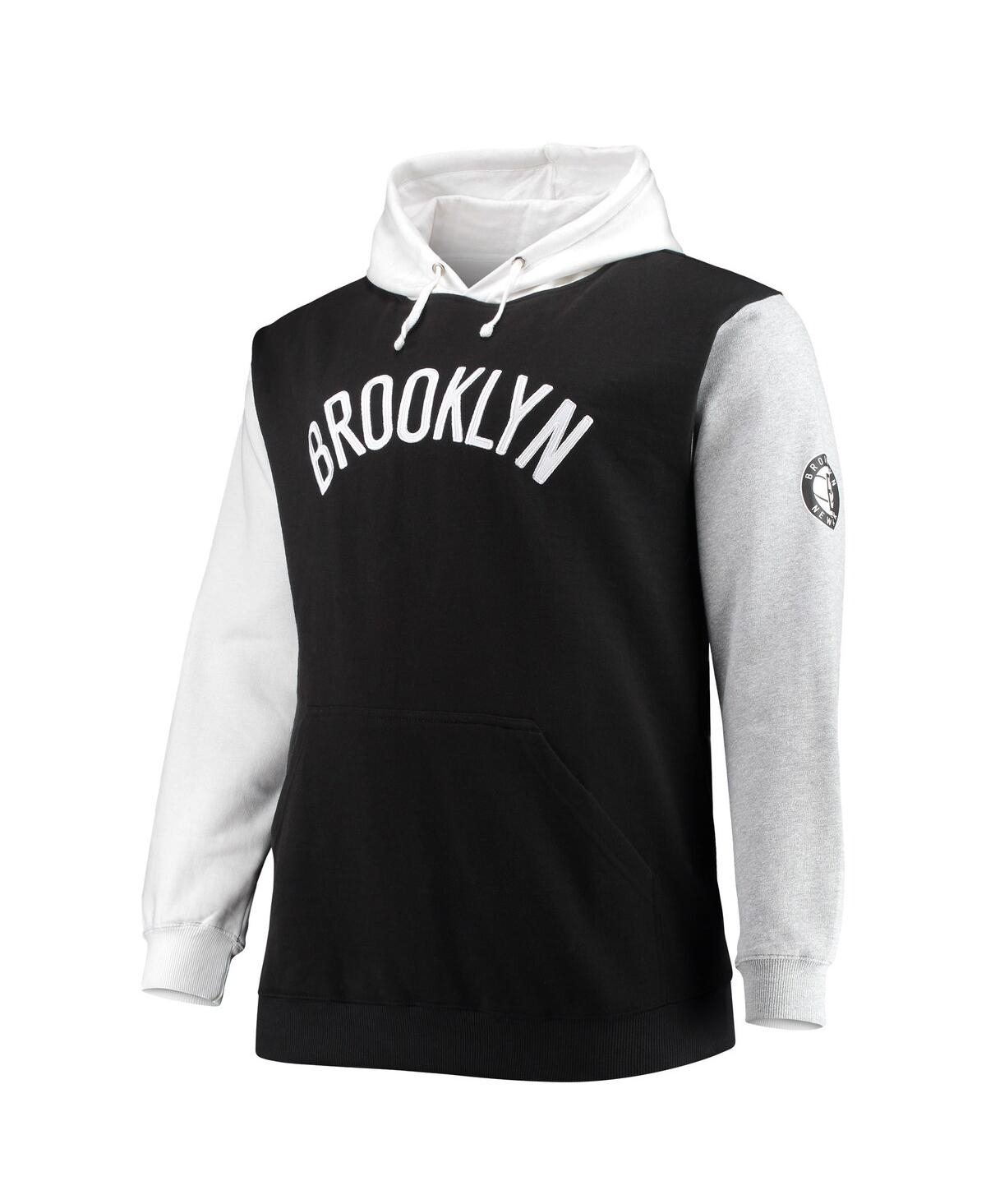 Fanatics Men's  Black And White Brooklyn Nets Big And Tall Double Contrast Pullover Hoodie In Black,white
