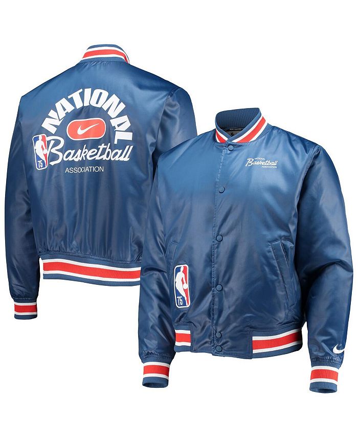 Nike Men's Blue NBA 75th Anniversary Courtside Satin Full-Snap Jacket ...